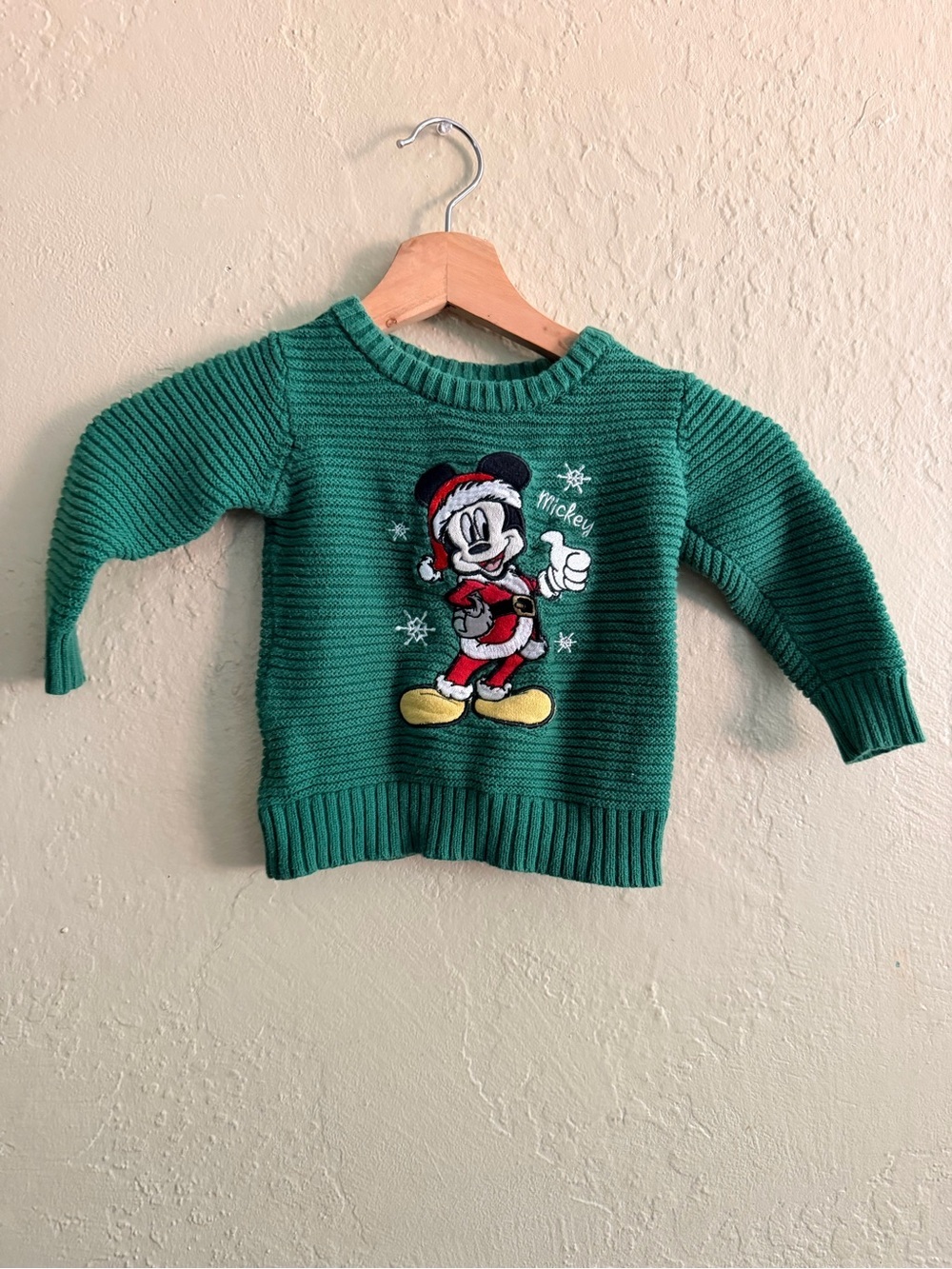 Green Ugly Christmas Sweater with Mickey Embroidery